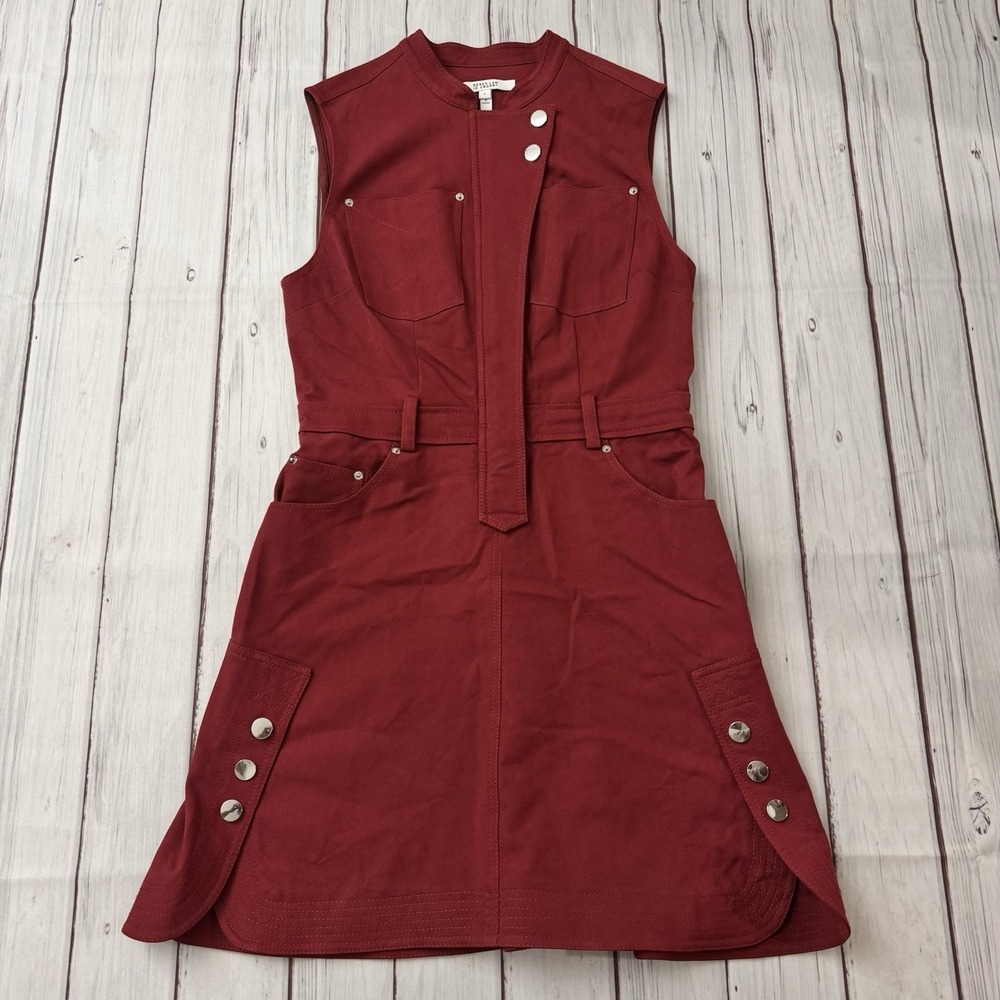 Derek Lam 10 Crosby Sleeveless Utility Mini Dress Burgundy Stretch Cotton Size 6
